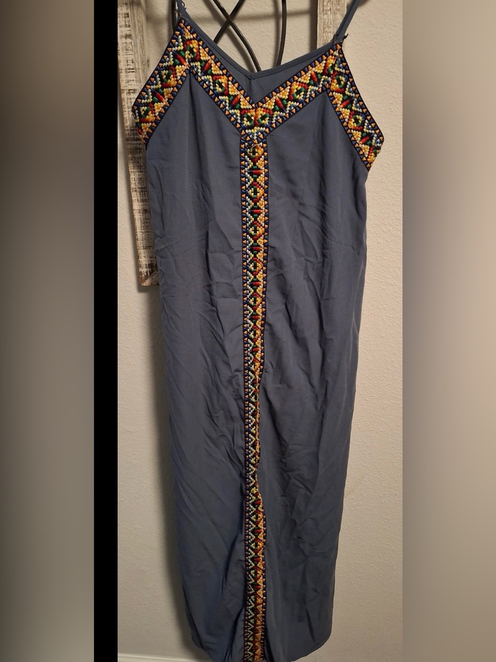 Embroidered Trim Slate Blue Women's Maxi Skirt size Medium